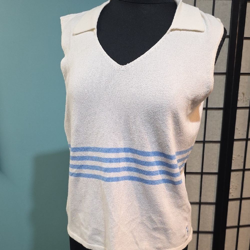 Izod Cream Tank Top with Blue Accents